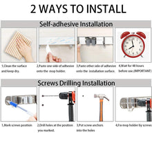 Load image into Gallery viewer, Budget friendly broom mop holder stainless steel heavy duty wall mount storage organizer tools hanger with 3 racks 4 hooks for kitchen bathroom closet garage office garden 3 racks 4 hooks