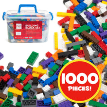Load image into Gallery viewer, 1000-Piece Kids Building Block Brick Set w/ Storage Bin - Multicolor