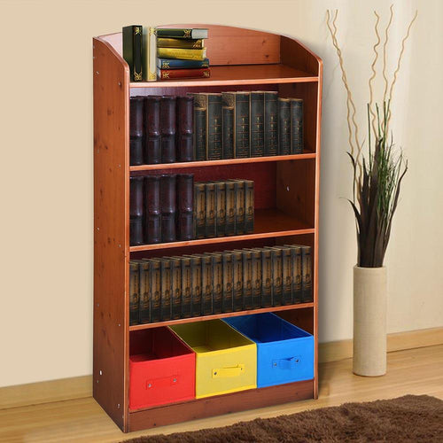 5 Tier Home Wood Bookshelf  Bookrack with 3 Non-woven Bins Home Furniture