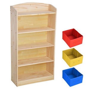 5 Tier Wood Bookcase Bookshelf with 3 Non-woven Bins Storage Organizer
