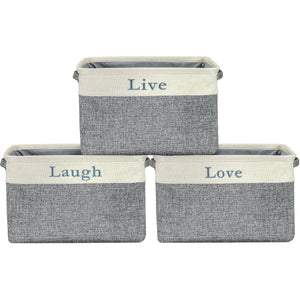 Twill Storage Basket Set - "Live, Love, Laugh" - (Lowercase Text) - Sorbus Home