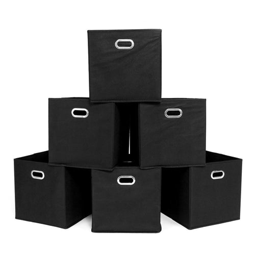 Foldable Fabric Storage Bins Set of 6 Cubby Cubes with Handles Black