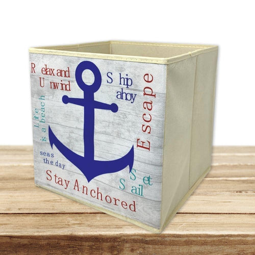 Nautical Anchor Storage Bin - Banberry Designs Beach Themed Storage Box - Blue Anchor Design - 11