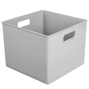 Budget mdesign plastic home storage organizer bin for cube furniture shelving in office entryway closet cabinet bedroom laundry room nursery kids toy room 10 x 10 x 8 4 pack gray