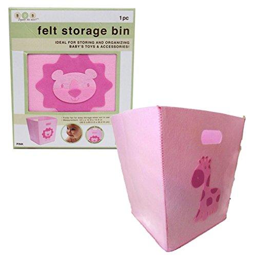 2 Collapsible Felt Storage Bins - 12  X 12  X 14  (Pink Giraffe And Lion Set)