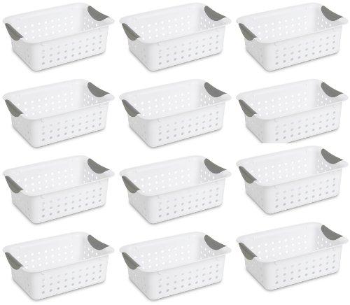 12) Sterilite 16228012 Small Ultra Plastic Storage Bin Organizer Baskets -White (Non-0903)
