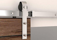 Load image into Gallery viewer, Shop here bd fss satin nickel brushed stainless steel sus304 modern barn wood sliding door hardware track kit for storage room laundry room master bathroom walk in closet double door 16ft 4880mm