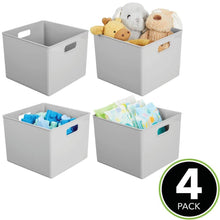 Load image into Gallery viewer, Best seller  mdesign plastic home storage organizer bin for cube furniture shelving in office entryway closet cabinet bedroom laundry room nursery kids toy room 10 x 10 x 8 4 pack gray