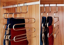 Load image into Gallery viewer, Heavy duty eco life sturdy s type multi purpose stainless steel magic pants hangers closet hangers space saver storage rack for hanging jeans scarf tie family economical storage 1 pce 1