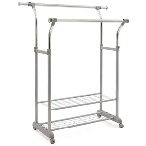 Selection ezoware heavy duty clothes rack dual bar commercial grade garment coat clothes closet organizer hanging rack with 2 tier bottom shelves for balcony boutiques bedroom chrome finish