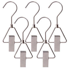 Load image into Gallery viewer, Try aligle energy chrome steel heavy duty hanger clips hooks portable laundry hook 360 swivel joint triangle hooks metal clip for laundry drying hanging organizer of boots shoes closet 5 pcs
