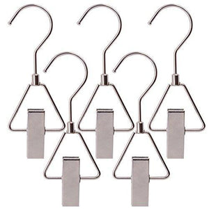 Try aligle energy chrome steel heavy duty hanger clips hooks portable laundry hook 360 swivel joint triangle hooks metal clip for laundry drying hanging organizer of boots shoes closet 5 pcs