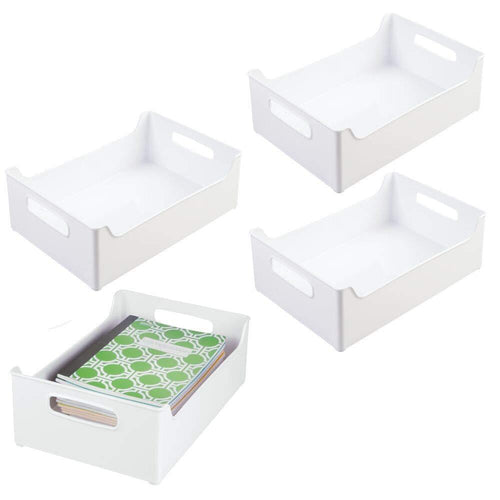 mDesign Stackable Plastic Home Office Storage Bin Container, Desk and Drawer Organizer Tote with Handles for Storing Gel Pens, Erasers, Tape, Pencils, Highlighters, Markers - 10