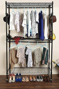 Home hindom free standing closet garment rack with wheels and side hooks 3 tiers large size heavy duty rolling clothes rack closet storage organizer us stock