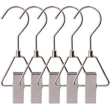 Load image into Gallery viewer, Storage organizer aligle energy chrome steel heavy duty hanger clips hooks portable laundry hook 360 swivel joint triangle hooks metal clip for laundry drying hanging organizer of boots shoes closet 5 pcs