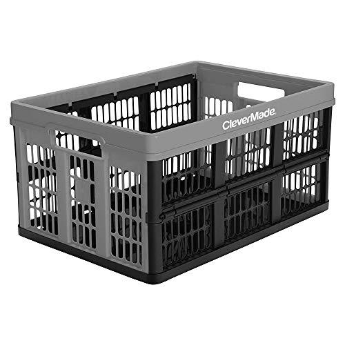 .Clevercrates. Clevermade Stackable 45L Collapsible Storage Bin Container Utility Basket Tote With Snap Closure And Grated Wall Features Interlocking Nesting System
