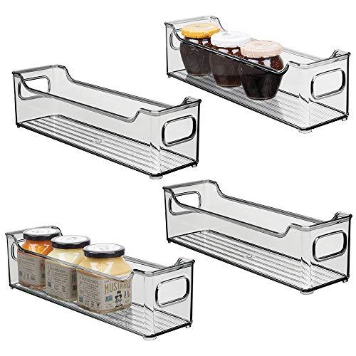 Mdesign Slim Stackable Plastic Kitchen Pantry Cabinet, Refrigerator Or Freezer Food Storage Bin With Handles - Organizer For Fruit, Yogurt, Snacks, Pasta - Bpa Free, 14.5  Long, - Smoke Gray