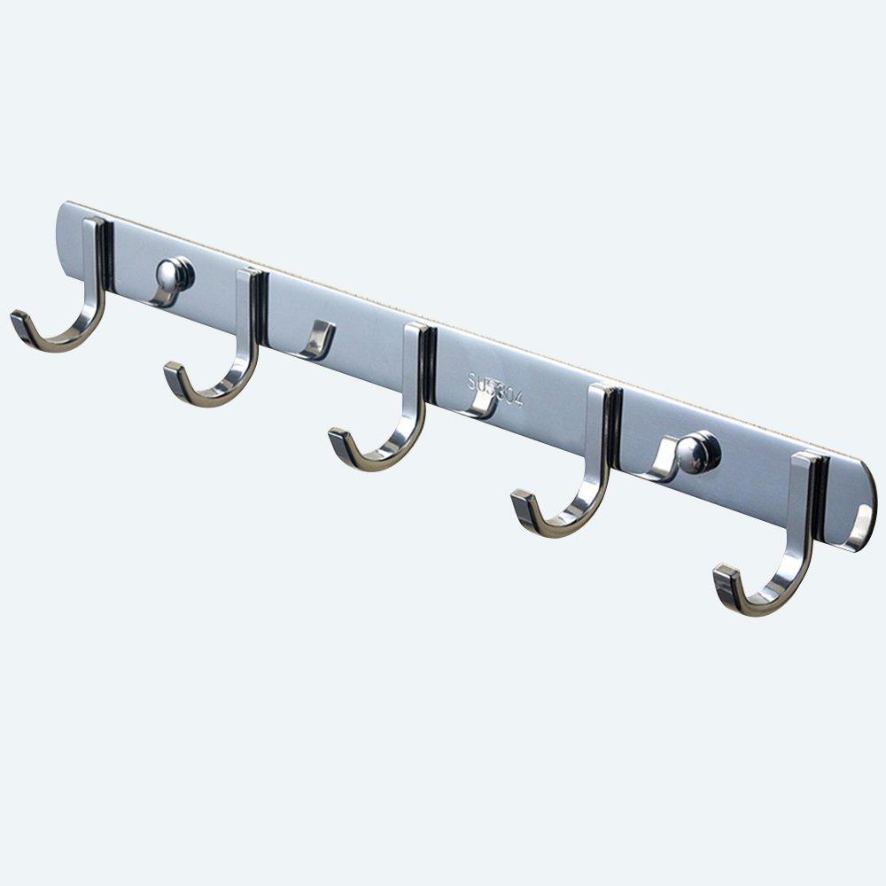On amazon tiang hook rail coat rack with 5 hooks wall mounted adhesive satin finish hook rack hanger set of 2 15 inch stainless steel hook rack organizer for hat clothes bathroom towels closet door kitchen