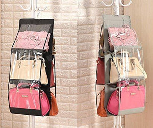 Featured geboor hanging handbag organizer dust proof storage holder bag wardrobe closet for purse clutch with 6 larger pockets black