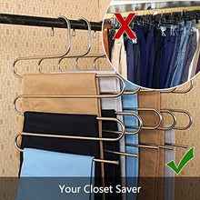 Load image into Gallery viewer, Best ds pants hangers s shape trousers hangers stainless steel clothes hangers closet space saving for pants jeans scarf hanging silver 4 pack with 10 clips