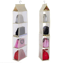 Load image into Gallery viewer, Get ixaer detachable hanging handbag organizer purse bag collection storage holder wardrobe closet hatstand 4 compartment beige