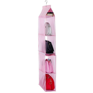 Online shopping detachable 6 compartment organizer pouch hanging handbag organizer clear purse bag collection storage holder wardrobe closet space saving organizers system for living room bedroom home use pink