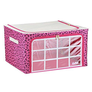 2 Pcs Foldable Cloth Storage Bins With Zipper, Kingtoys 55L Oxford Cloth Leopard Clothes Storage Boxes Case With Iron Stand & Rope Handles ( Rose Red )