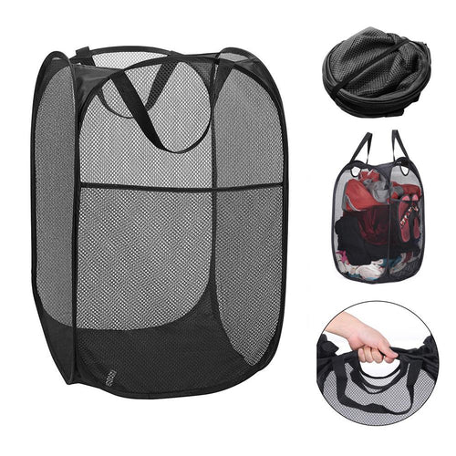 2 Pc Pop Up Folable Laundry Basket Mesh Hamper Washing Clothes Bag Storage Bin