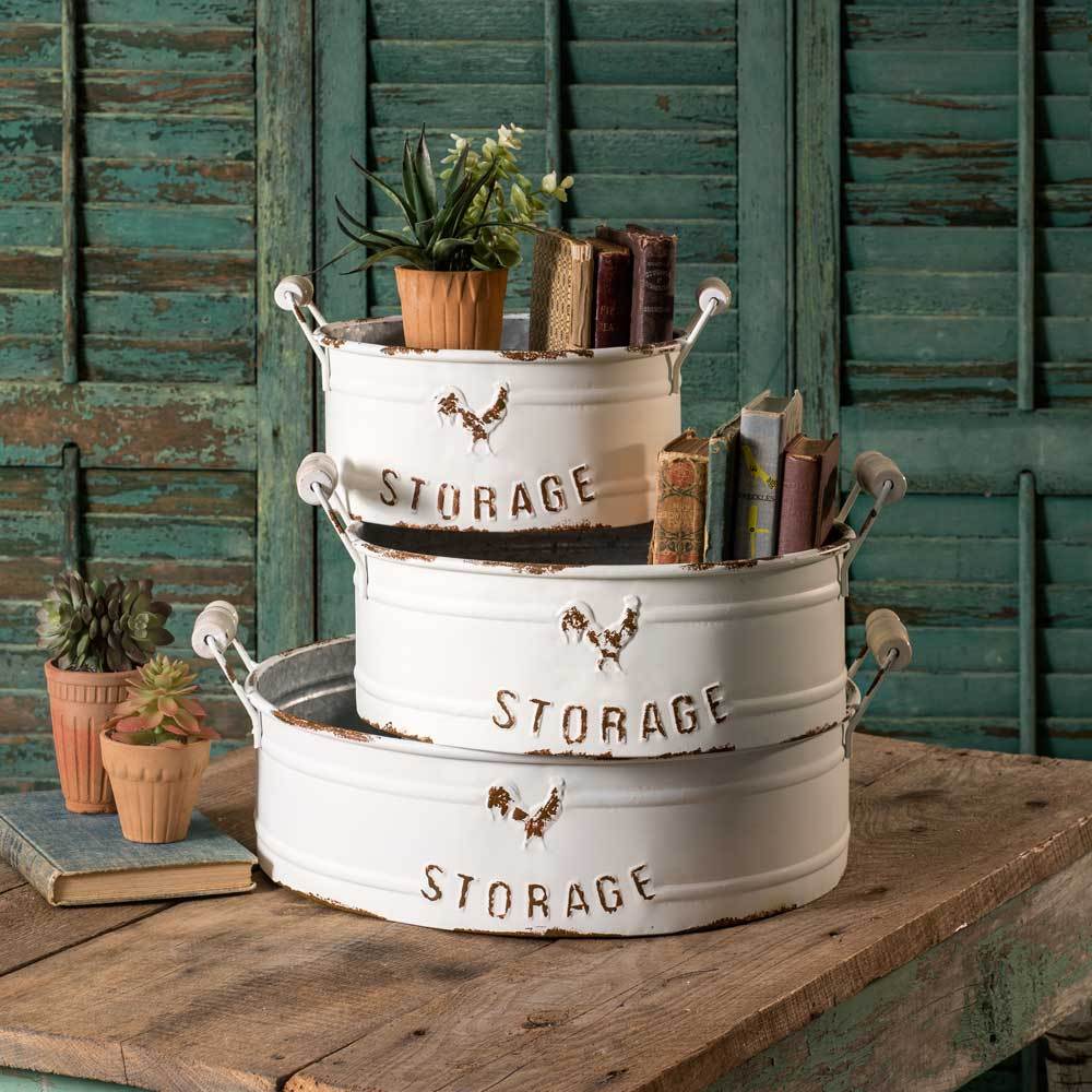 Set Of 3 Nested Round Storage Bins With Handles