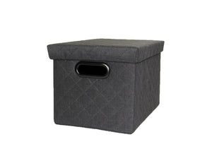 Canvas Basket With Lid - Grey