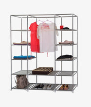 Load image into Gallery viewer, Products dream palace portable fabric wardrobe with shelves covered closet rack with bonus sock organizer hanger pack extra wide 59 white