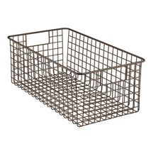 Load image into Gallery viewer, Try mdesign farmhouse decor metal wire bathroom organizer storage bin basket for cabinets shelves countertops bedroom kitchen laundry room closet garage 16 x 9 x 6 in 4 pack bronze