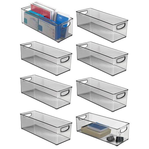 mDesign Large Stackable Plastic Storage Bin Container, Home Office Desk and Drawer Organizer Tote with Handles - Holds Gel Pens, Erasers, Tape, Pens, Pencils, Markers - 16