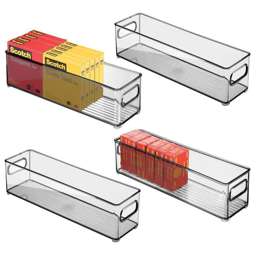 mDesign Stackable Plastic Office Storage Bin Holder, Desk/Drawer Organizer Tote with Handles for Organizing Gel Pens, Erasers, Tape, Pencils, Highlighters, Markers - 14.5