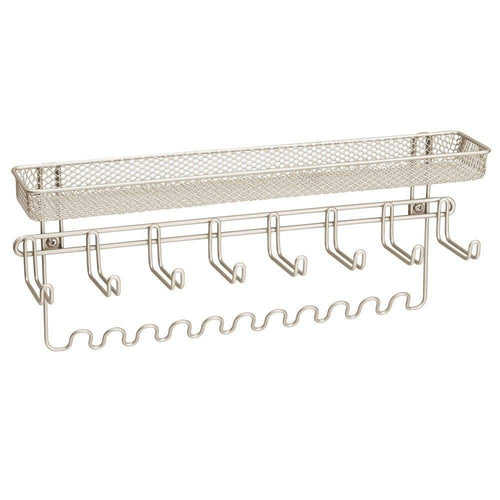 Discover mdesign decorative metal closet wall mount jewelry accessory organizer for storage of necklaces bracelets rings earrings sunglasses wallets 8 large 11 small hooks 1 basket 2 pack satin