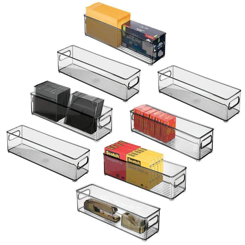 mDesign Stackable Plastic Office Storage Bin Holder, Desk/Drawer Organizer Tote with Handles for Organizing Gel Pens, Erasers, Tape, Pencils, Highlighters, Markers - 14.5