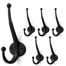 Load image into Gallery viewer, Great arks royal heavy duty metal coat hook with ball ends thick long retro prong hat hook bath towel closet clothes hanger rail garment holder flat black 6 pcs