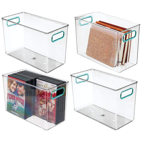 Online shopping mdesign plastic home storage organizer bin for cube furniture shelving in office entryway closet cabinet bedroom laundry room nursery kids toy room 12 x 6 x 7 75 4 pack clear blue