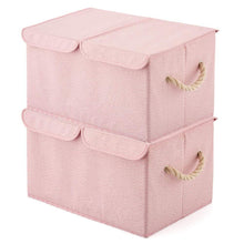 Load image into Gallery viewer, Great ezoware large storage boxes 2 pack large linen fabric foldable storage cubes bin box containers with lid and handles for nursery children closet bedroom living room pink