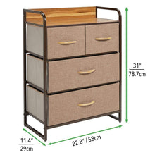 Load image into Gallery viewer, Related mdesign dresser storage chest sturdy metal frame wood top easy pull fabric bins organizer unit for bedroom hallway entryway closet textured print 4 drawers coffee espresso brown
