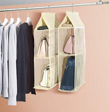 Load image into Gallery viewer, Featured ixaer detachable hanging handbag organizer purse bag collection storage holder wardrobe closet hatstand 4 compartment beige