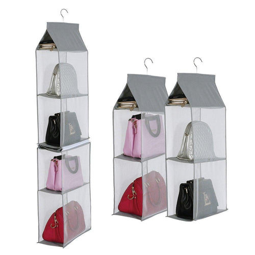 Purchase kingto detachable hanging handbag organizer 4 slot 2 in 1 dustproof foldable sundry wardrobe closet space saving organizers system for living room bedroom home usegrey