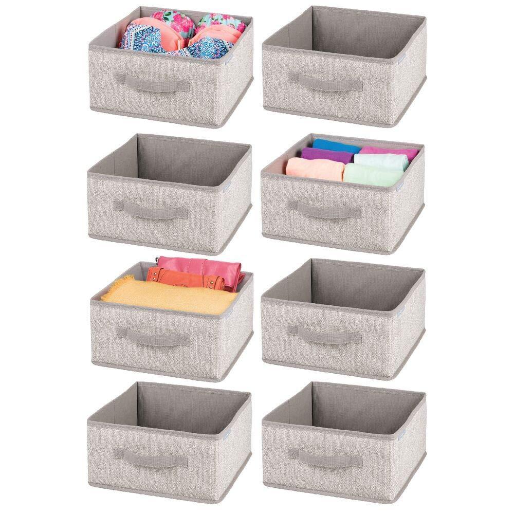 Best mdesign soft fabric modular closet organizer box with handle for cube storage units in closet bedroom to hold clothing t shirts leggings accessories textured print 8 pack linen tan