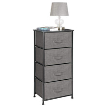 Load image into Gallery viewer, Discover the mdesign vertical dresser storage tower sturdy steel frame wood top easy pull fabric bins organizer unit for bedroom hallway entryway closets textured print 4 drawers charcoal gray black