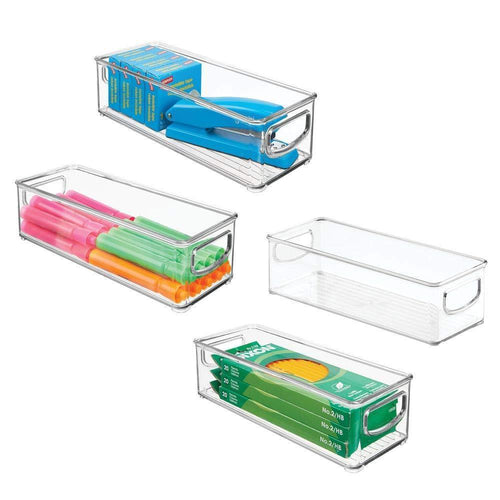 mDesign Stackable Plastic Office Storage Organizer Container with Handles for Cabinets, Drawers, Desks, Workspace - BPA Free - for Pens, Pencils, Highlighters, Tape - 10