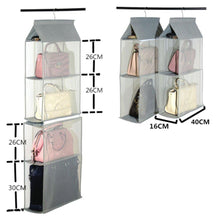 Load image into Gallery viewer, Discover detachable 4 big compartment pouch hanging handbag organizer clear purse bag storage holder wardrobe closet space saving organizers system for living room bedroom usepack of 2 grey