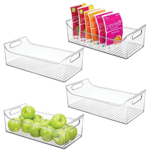 mDesign Wide Plastic Kitchen Pantry Cabinet, Refrigerator or Freezer Food Storage Bin with Handles - Organizer for Fruit, Yogurt, Snacks, Pasta - BPA Free, 16