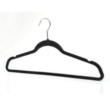 Load image into Gallery viewer, Amazon best michael graves design premium ultra thin non slip velvet clothing hangers flocked durable closet space saving chrome hook for garments suits dresses pants shirts coats 50 pack black