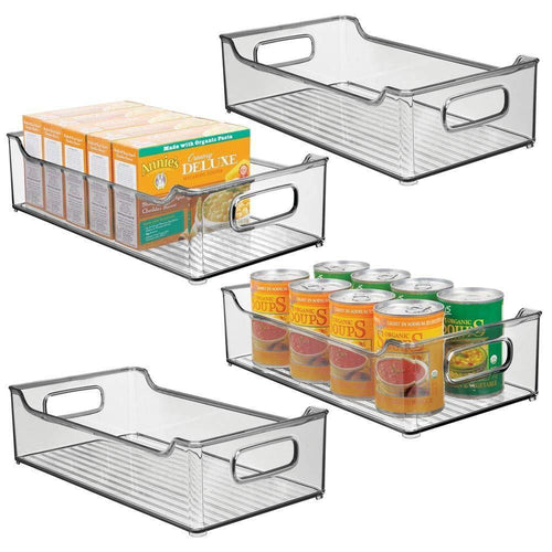 mDesign Wide Stackable Plastic Kitchen Pantry Cabinet, Refrigerator or Freezer Food Storage Bin with Handles - Organizer for Fruit, Yogurt, Snacks, Pasta - BPA Free, 14.5