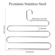 Load image into Gallery viewer, Top rated trusber stainless steel pants hangers s shape metal clothes racks with 5 layers for closet organization space saving for pants jeans trousers scarfs durable and no distortion silver pack of 4